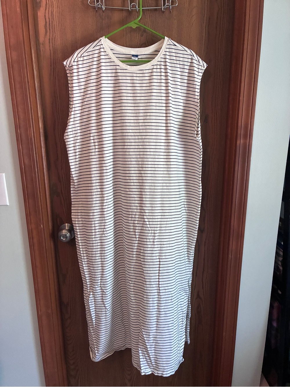 Old Navy White Sleeveless Midi Dress with Navy Thin Stripes